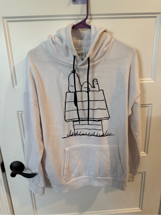 Peanuts Tops - Peanuts White Hoodie with Black Snoopy Graphic